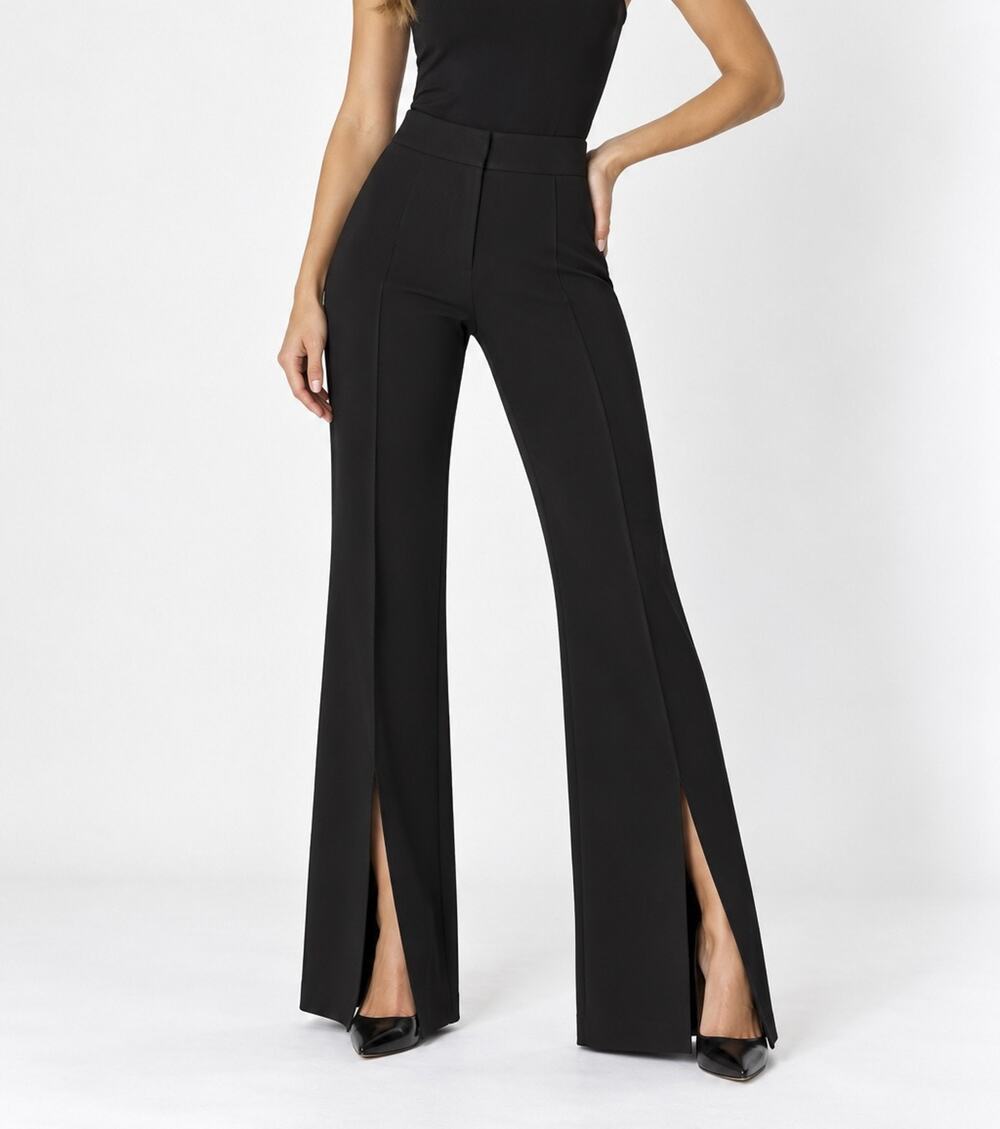 Alice + Olivia Walker Black Low Rise Front Split Hem Flare Pants Size 0